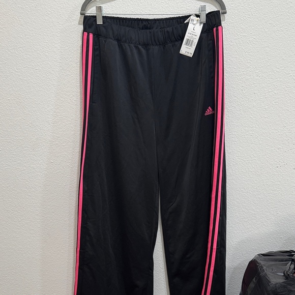 Adidas Kids Black Joggers with Pink Stripes - Picture 1 of 5